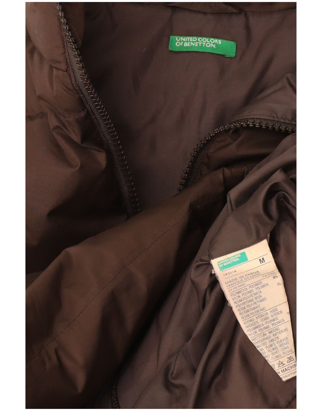 Benetton Mens Padded Jacket UK 38 Medium Brown Polyamide