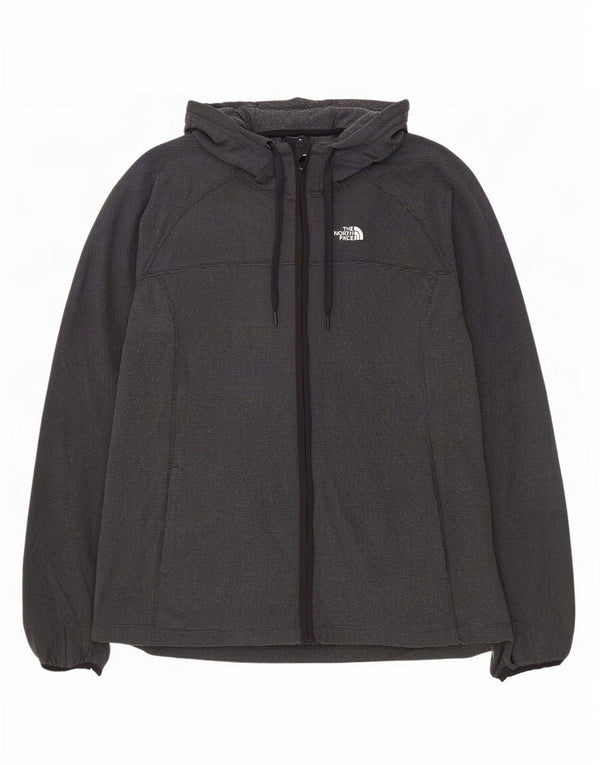 The North Face Womens Fleece Zip Hoodie Sweater UK 18 XL Grey Pinstripe