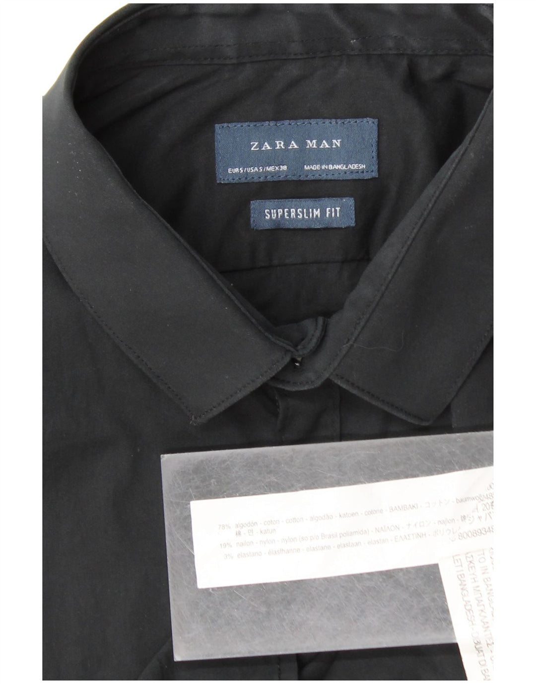 ZARA Mens Slim Fit Shirt Small Black Cotton