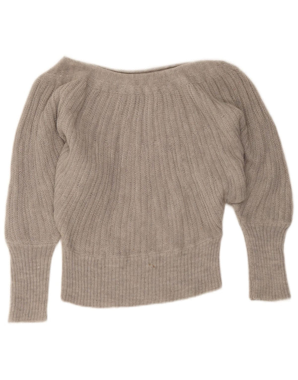 Vintage Dame Crop Boat Neck Jumper Sweater UK 6 XS Grå