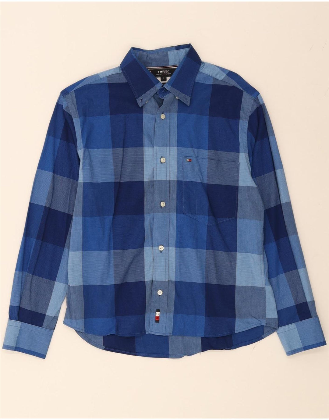 TOMMY HILFIGER Mens Flex Regular Fit Shirt Small Blue Check Cotton Vintage Tommy Hilfiger and Second-Hand Tommy Hilfiger from Messina Hembry 