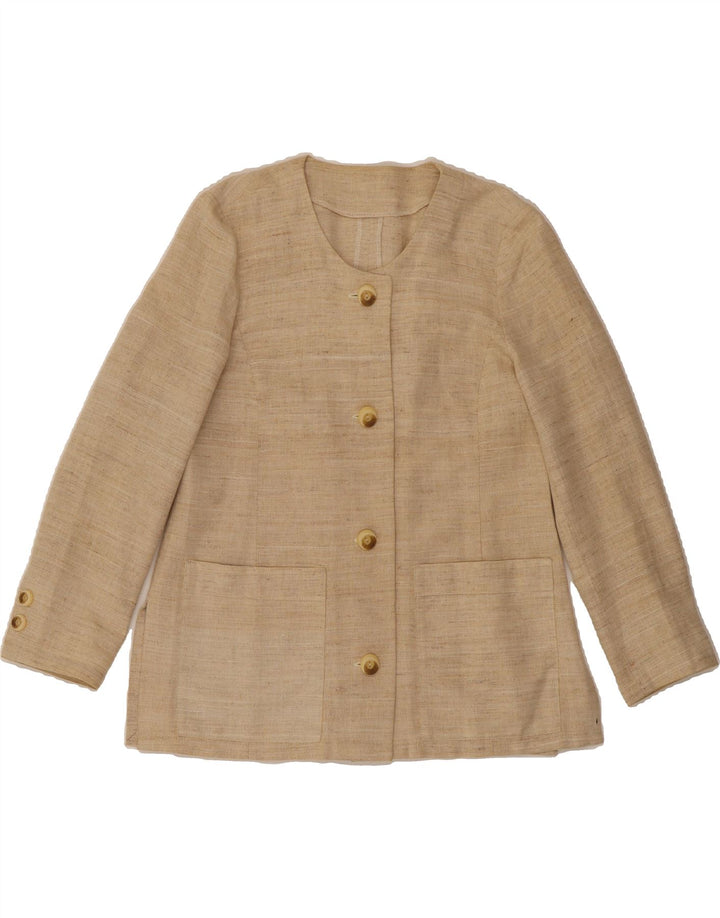 VINTAGE Womens 4 Button Blazer Jacket UK 14 Medium Beige Vintage Vintage and Second-Hand Vintage from Messina Hembry 