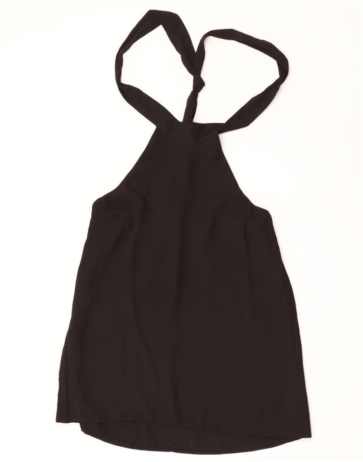 Topshop Dame Crop Halter Top UK 8 Small Black Polyester