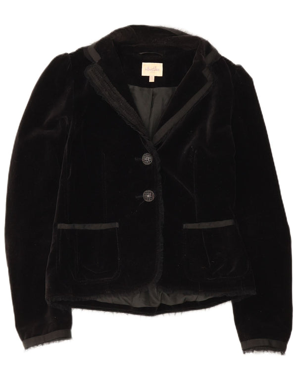 Whistles Womens Velvet 2 Button Blazer Jacket UK 8 Small Black Cotton