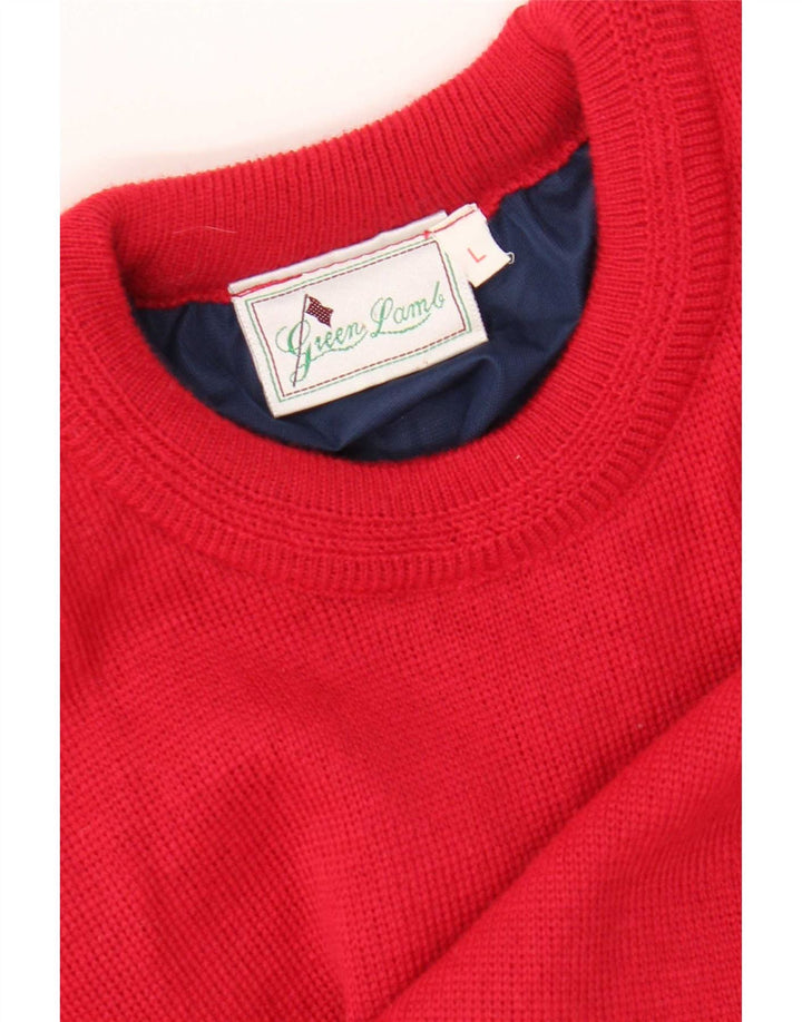 Green Lamb Mens Crew Neck Jumper Sweater Large Red