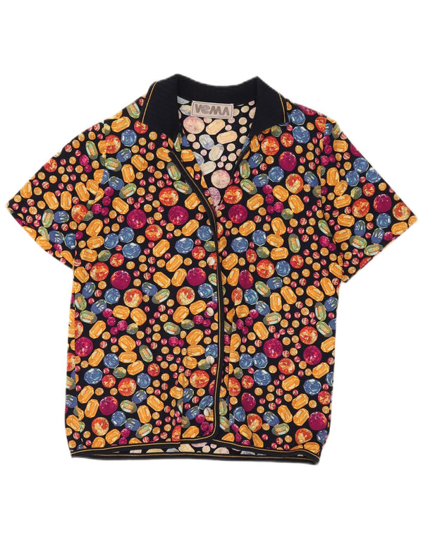 vintage Femme Chemise À Manches Courtes Blouse UK 14 Moyen Multicolore Repéré