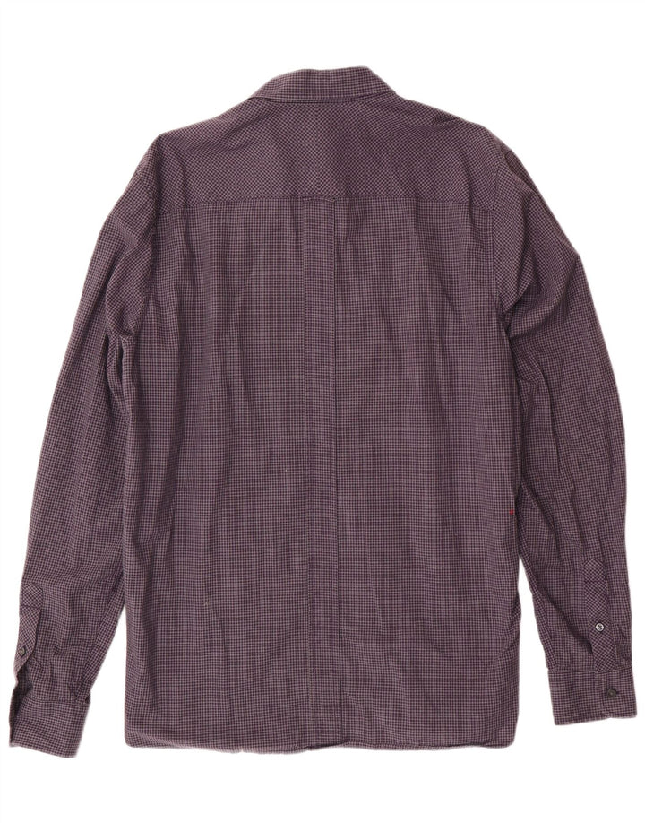 FRED PERRY Mens Shirt Large Purple Gingham Cotton