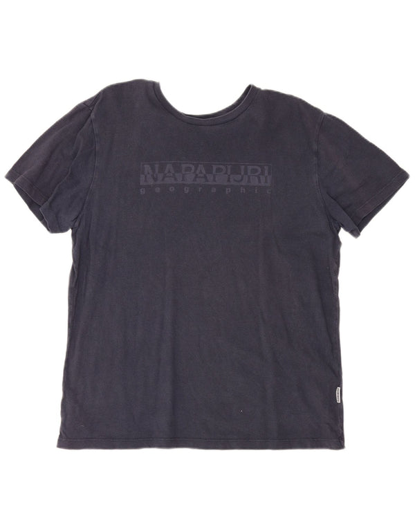 Napapijri Herre Geografisk Grafisk T-Shirt Top Medium Marineblå Bomuld