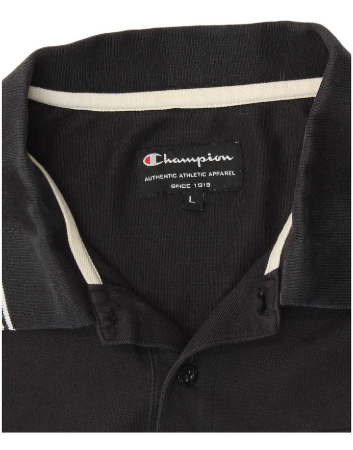 CHAMPION Mens Polo Shirt Large Black Cotton