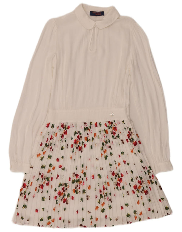 Trussardi Jeans Womens Long Sleeve A-Line Dress IT 40 Small White Floral