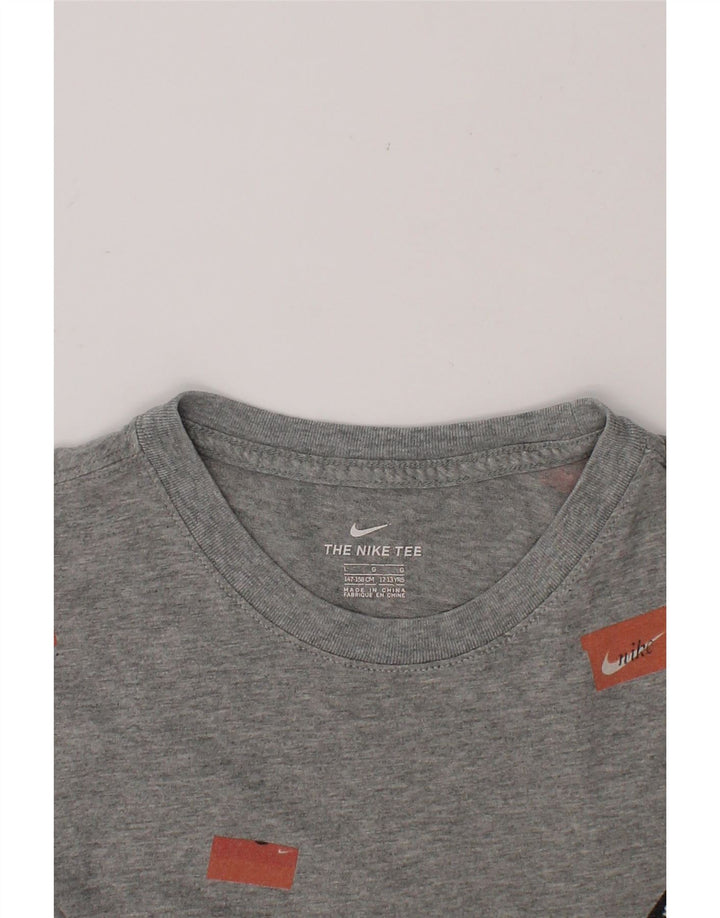 NIKE Boys Abstract Pattern T-Shirt Top 12-13 Years Large  Grey Cotton Vintage Nike and Second-Hand Nike from Messina Hembry 