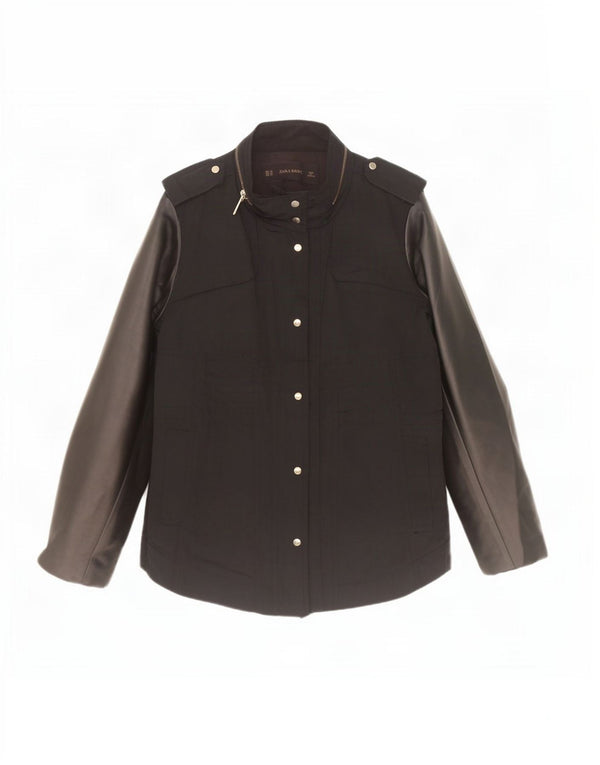 Zara Mujer Chaqueta Militar Con Capucha UK 6 XS Poliuretano Negro