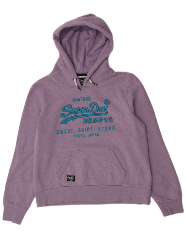 Superdry Pull à capuche graphique pour femme UK 16 Grand coton moucheté violet