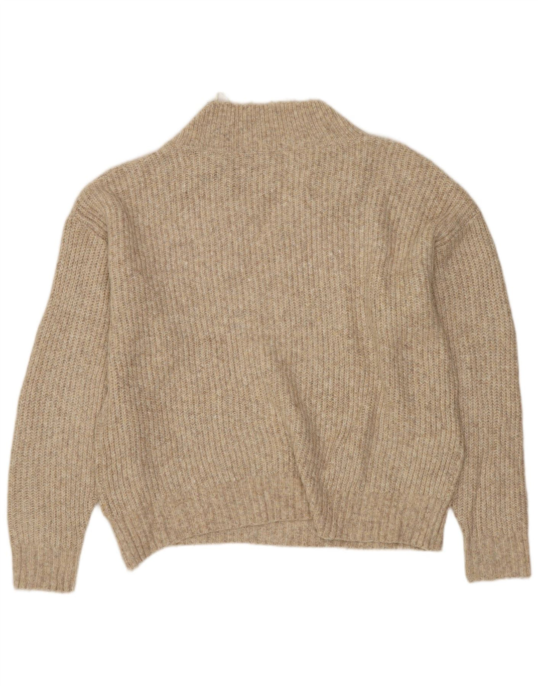 MARKS & SPENCER Womens Crop V-Neck Jumper Sweater UK 14 Medium Beige