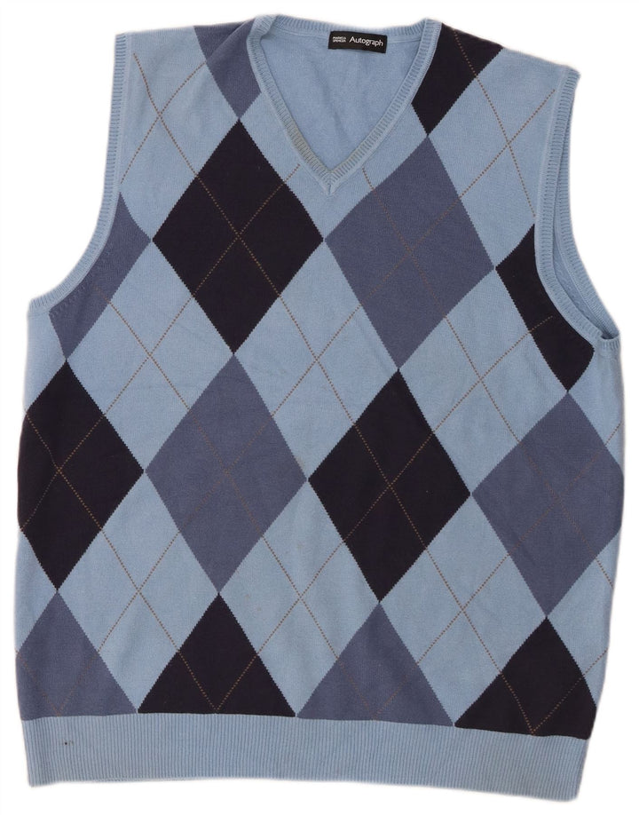 Marks & Spencer Mens Autograph Vest Tank Top Large Blue Argyle/Diamond