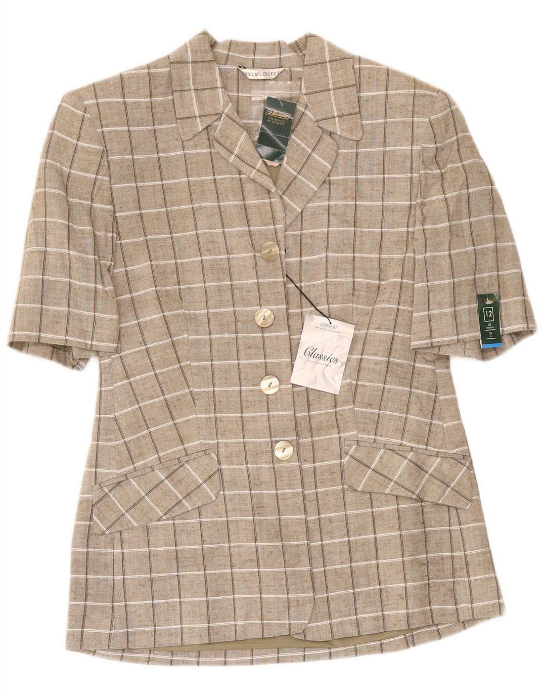 St. Bernard Womens Short Sleeve Cardigan Top UK 12 Medium Brown Check