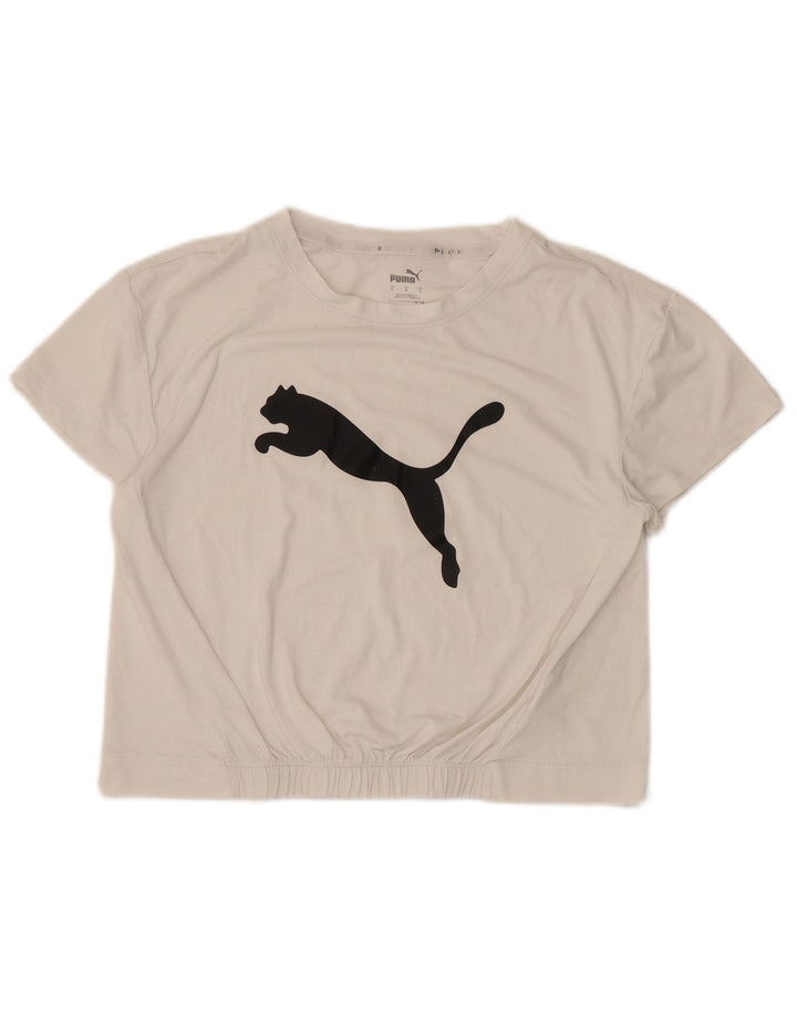 Puma Womens Crop Graphic T-Shirt Top UK 10 Small White Polyester