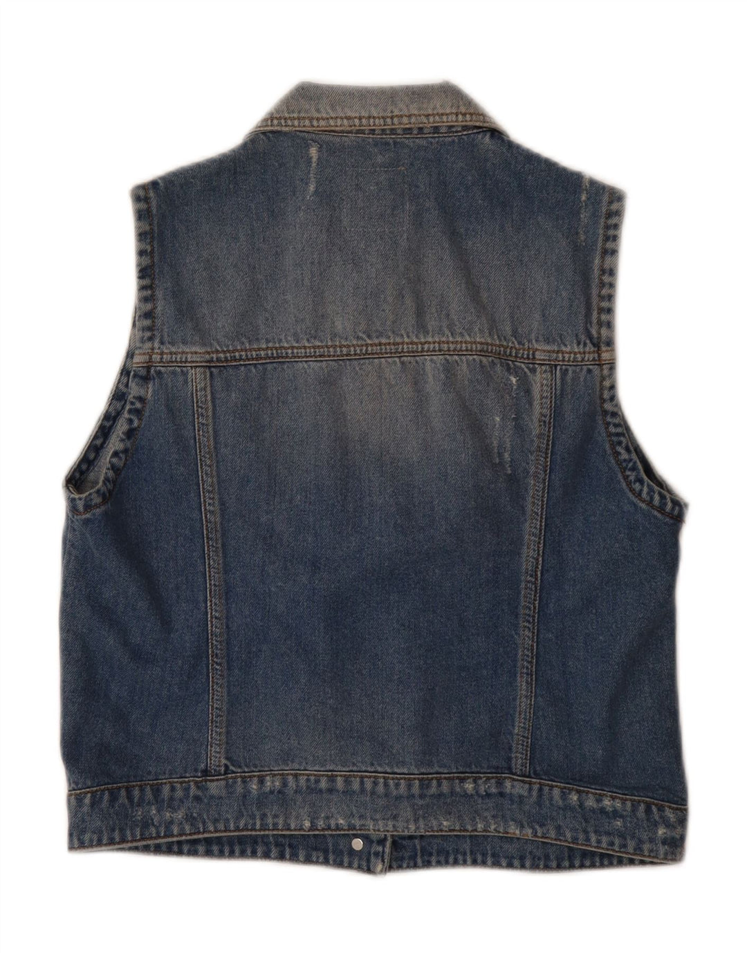 PINKO Womens Distressed Denim Gilet IT 46 Large Blue Cotton Vintage Pinko and Second-Hand Pinko from Messina Hembry 