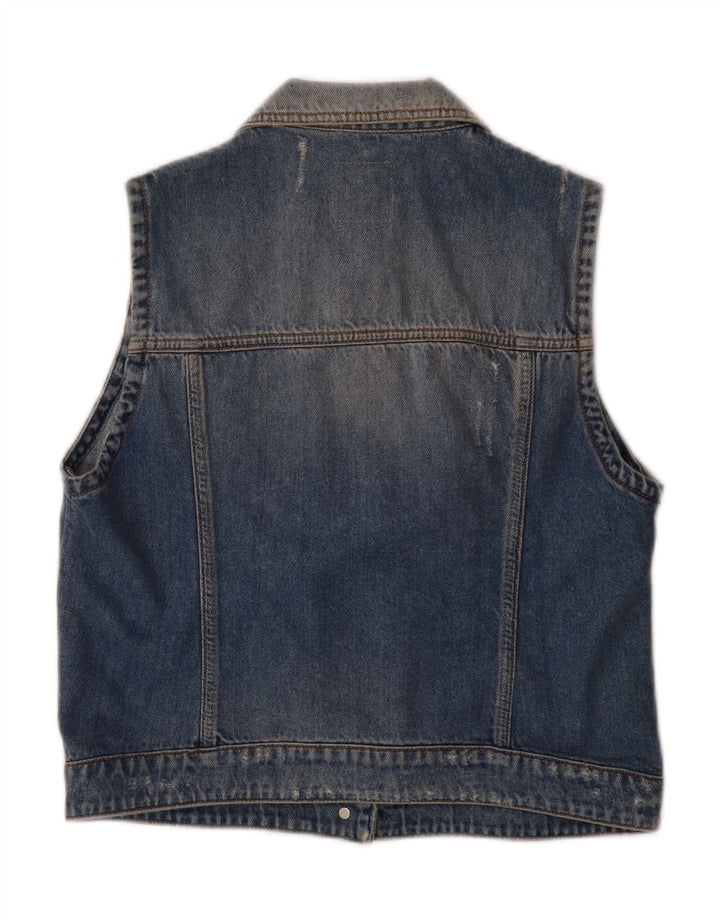 PINKO Womens Distressed Denim Gilet IT 46 Large Blue Cotton Vintage Pinko and Second-Hand Pinko from Messina Hembry 