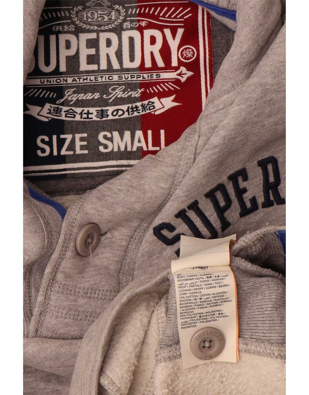 Superdry Mens Graphic Button Neck Sweatshirt Jumper Small Grey Cotton