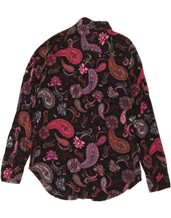 BENETTON Damen-Hemd UK 10 Small Schwarz Paisley Modal