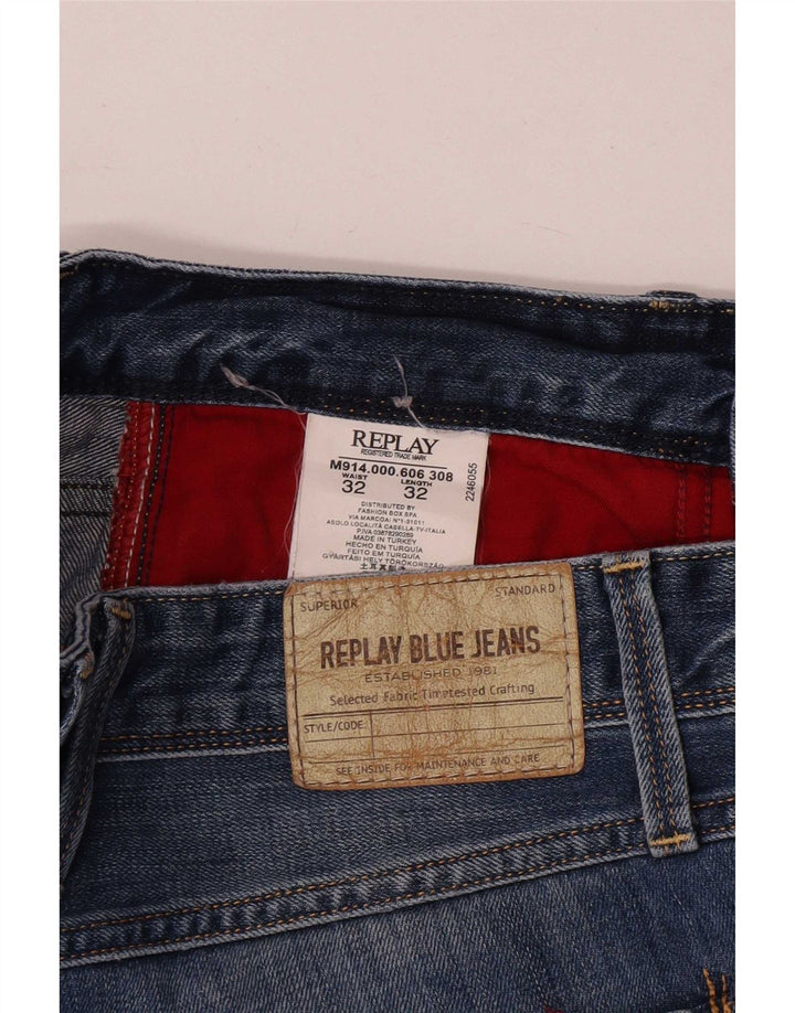 Replay Mens Slim Jeans W32 L32 Blue Cotton