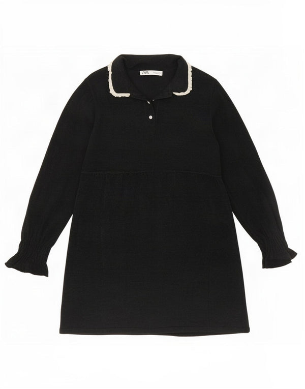 Rochie în formă de A cu mânecă lungă pentru femei Zara UK 14 Poliester negru mare