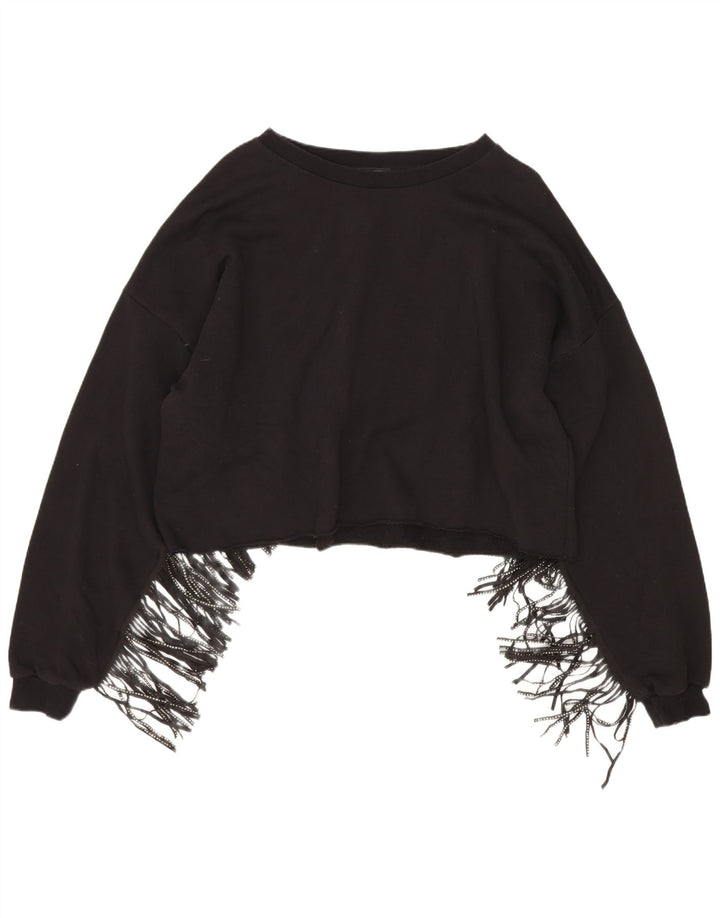 Zara Womens Crop Oversized Sweatshirt Jumper UK 14 Medium Black Cotton