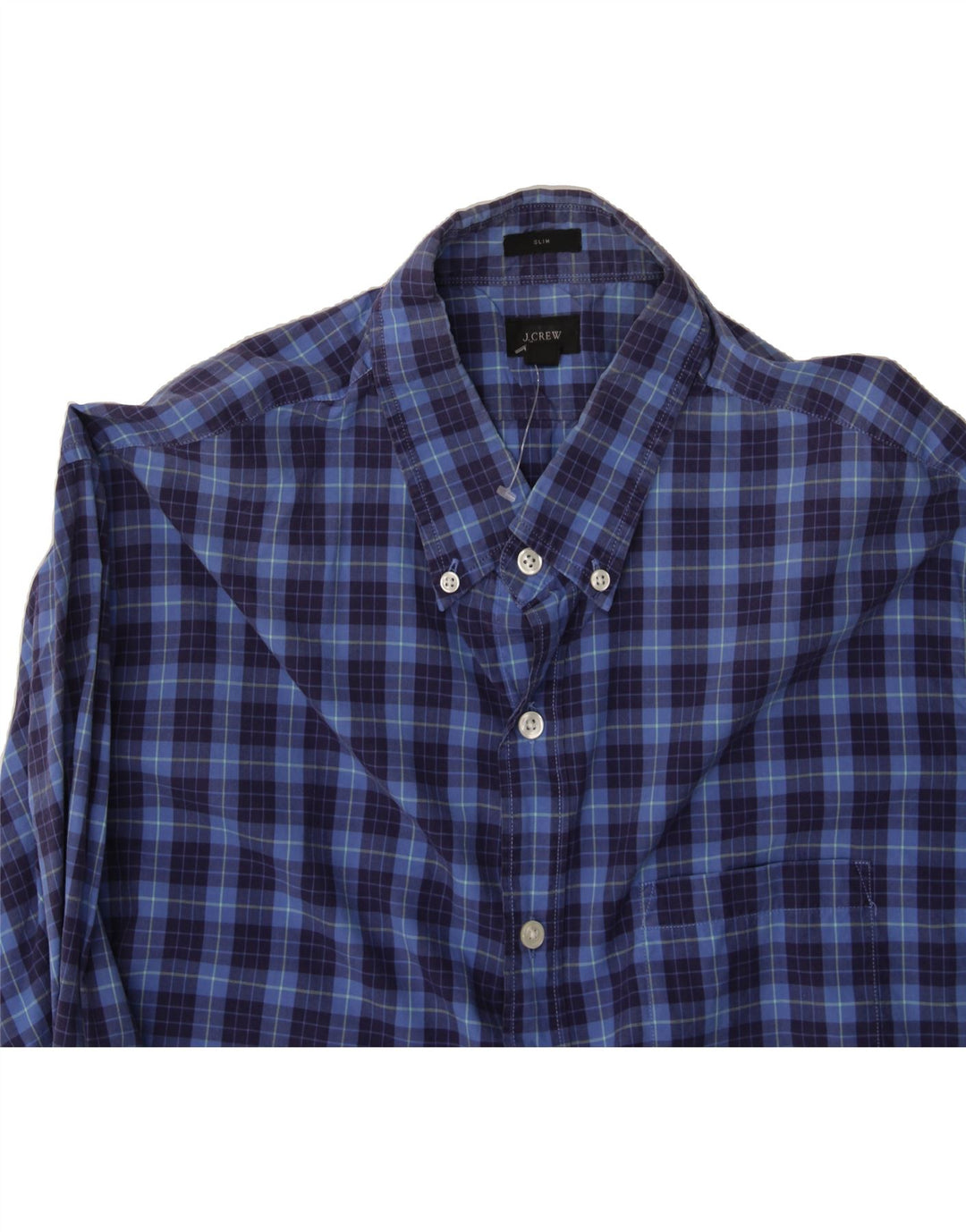 J. CREW Mens Slim Shirt Large Navy Blue Check Cotton Vintage J. Crew and Second-Hand J. Crew from Messina Hembry 