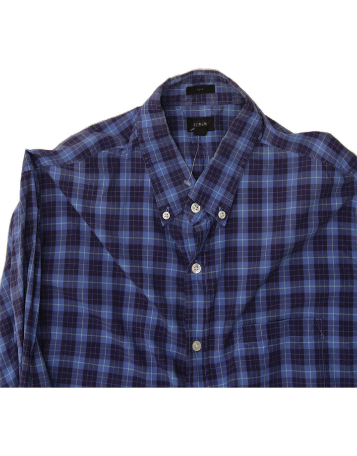J. CREW Mens Slim Shirt Large Navy Blue Check Cotton Vintage J. Crew and Second-Hand J. Crew from Messina Hembry 