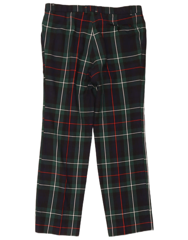 Edinburgh Mens Straight Suit Trousers W40 L30 Navy Blue Plaid Viscose