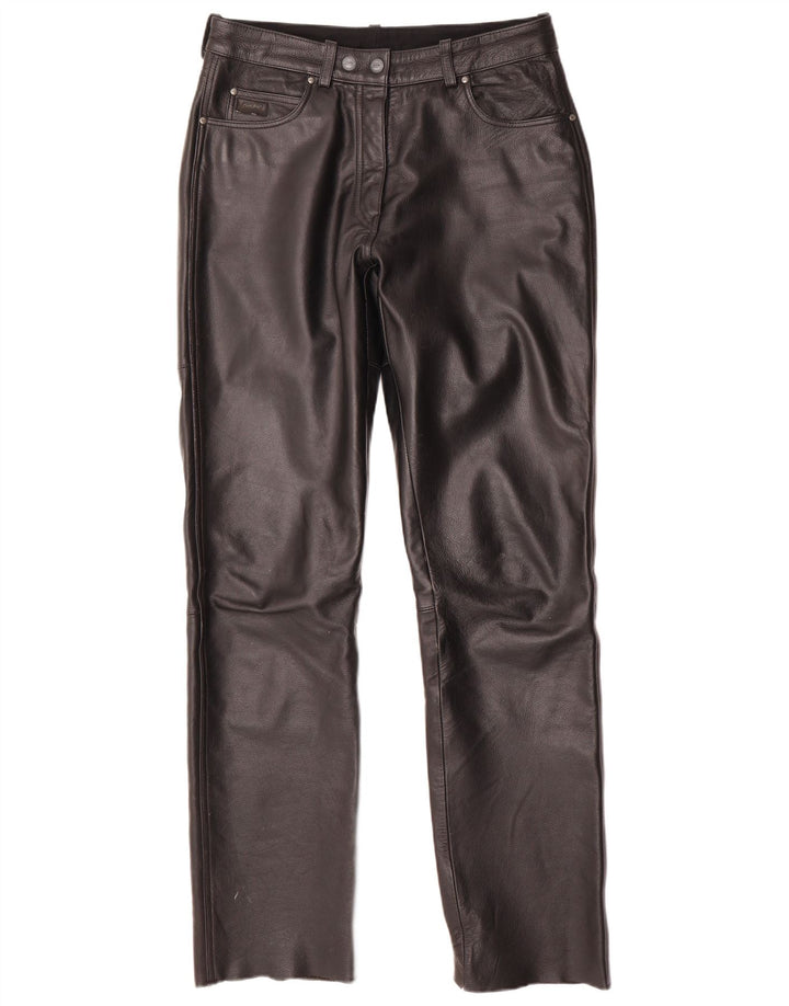 POLO Womens Straight Leather Trousers IT 44 Medium W30 L33 Black Leather
