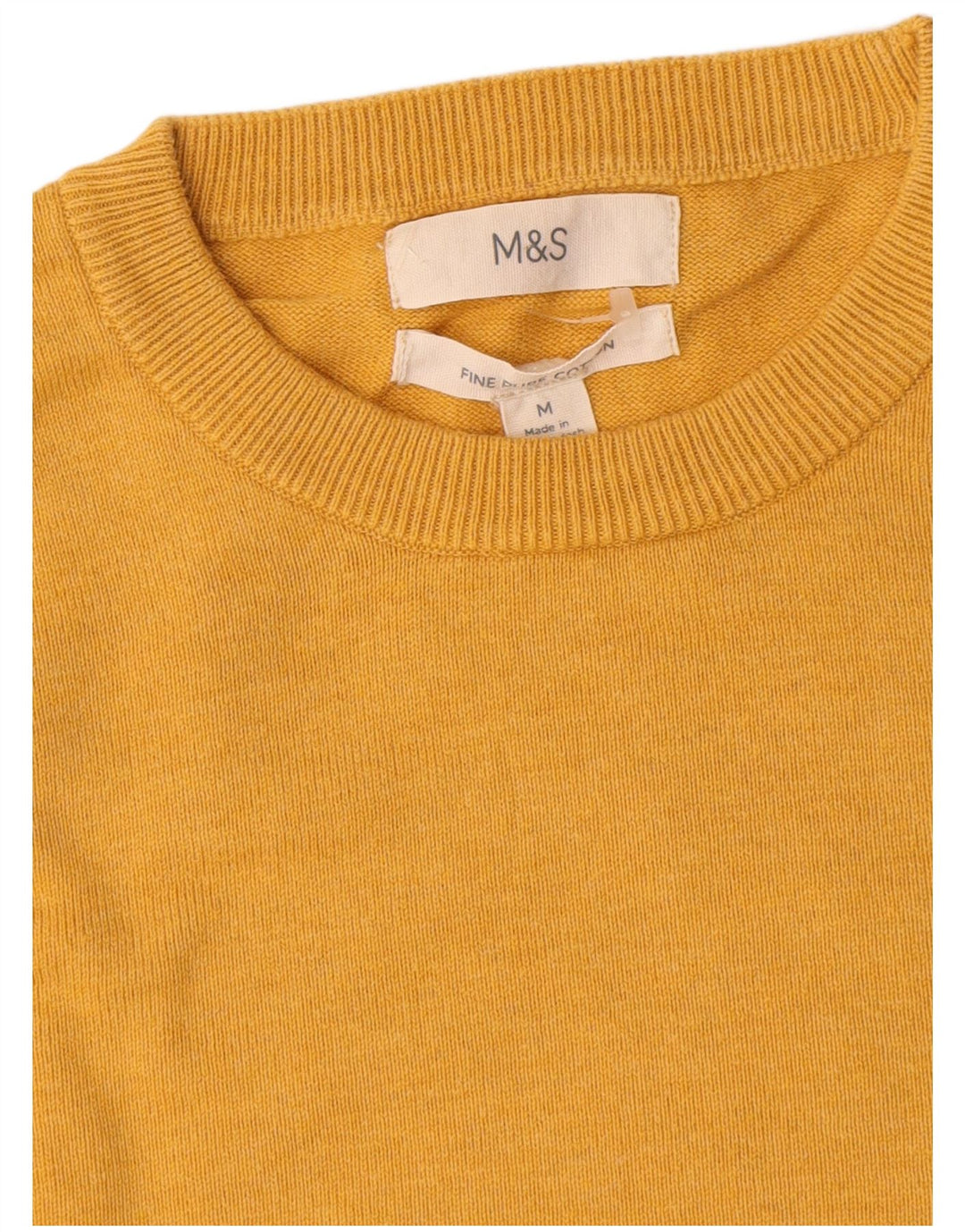 Marks & Spencer Mens Crew Neck Jumper Sweater Medium Yellow Cotton
