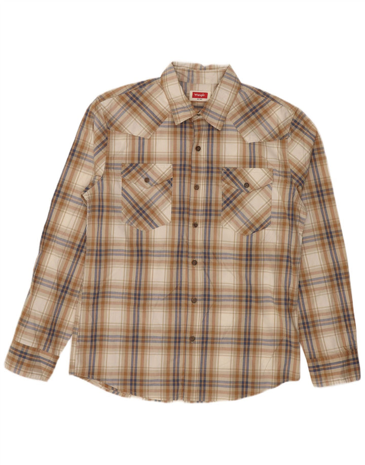 Wrangler Mens Shirt Medium Brown Check Cotton