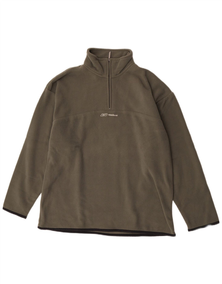 Reebok Mens Zip Neck Fleece Jumper Large Khaki Polyester