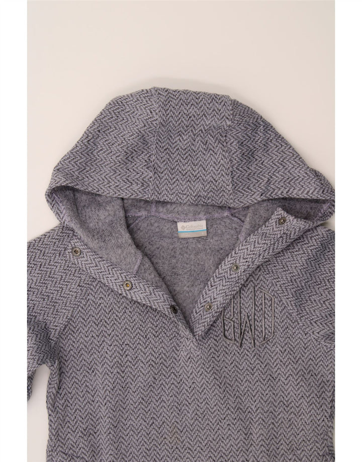 COLUMBIA Womens Hoodie Jumper UK 10 Small Grey Herringbone Polyester Vintage Columbia and Second-Hand Columbia from Messina Hembry 