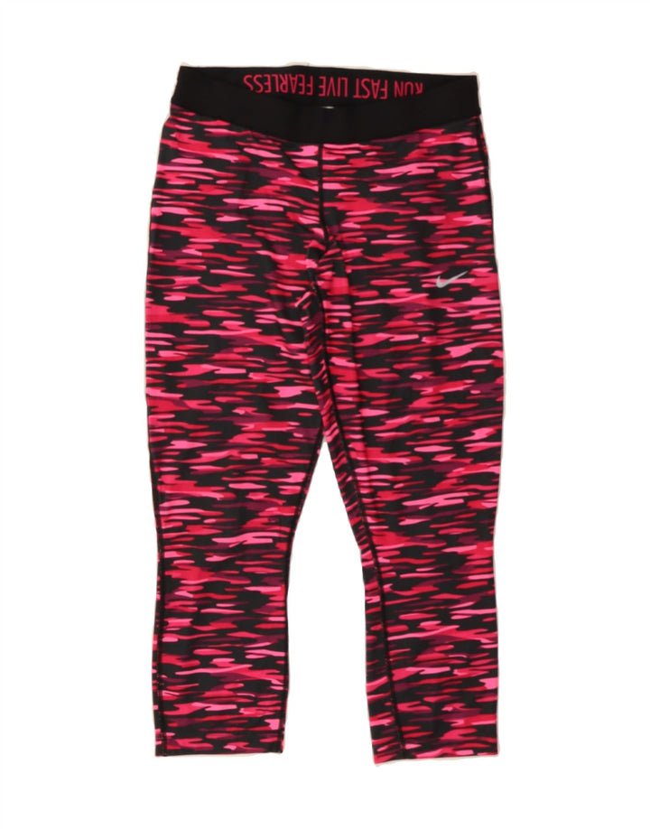 NIKE Womens Dri Fit Capri Leggings UK 12 Medium Pink Geometric Polyester Vintage Nike and Second-Hand Nike from Messina Hembry 