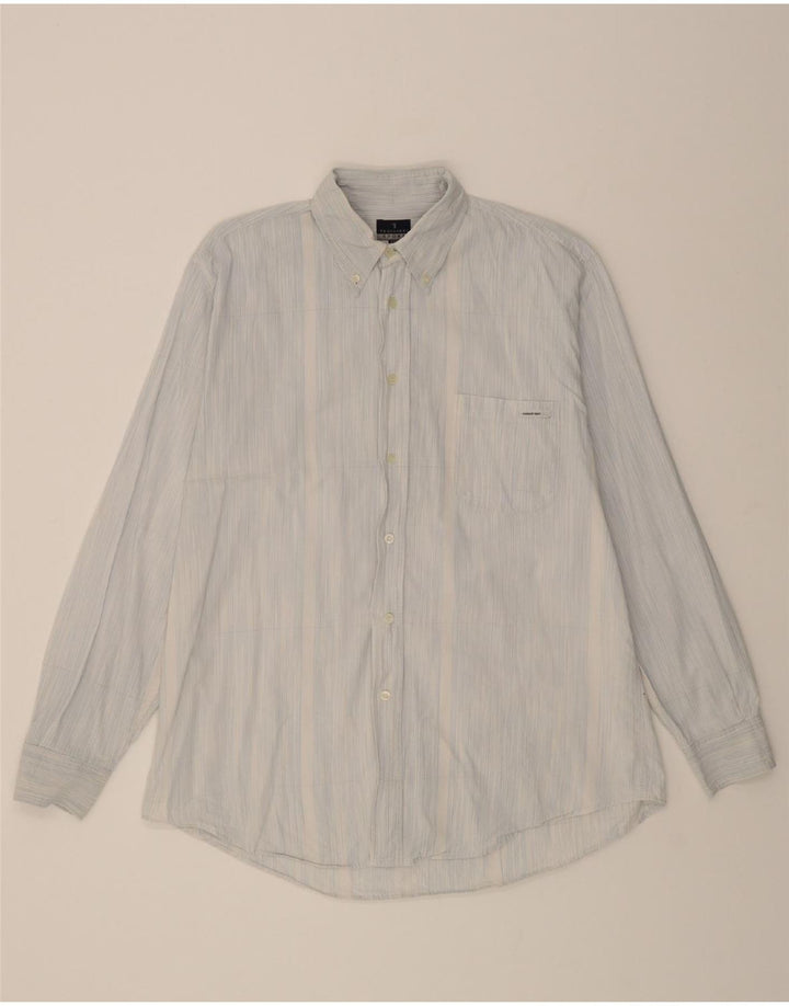 TRUSSARDI Mens Shirt 2XL Blue Striped Vintage Trussardi and Second-Hand Trussardi from Messina Hembry 