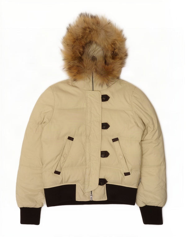 Sergio Tacchini Womens Hooded Padded Jacket IT 42 Medium Beige Colourblock