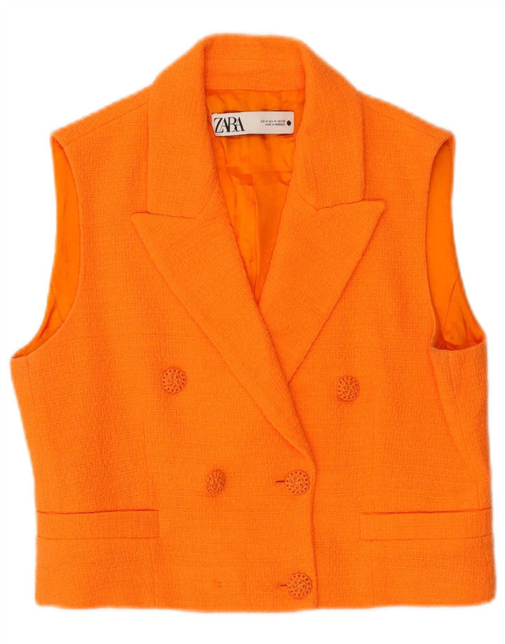 Zara Womens Crop Double Breasted Waistcoat UK 14 Medium Orange