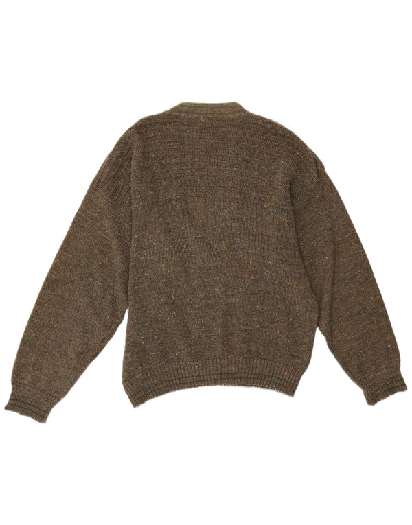 vintage Mens Cardigan Sweater IT 50 Moyen Kaki Moucheté Acrylique