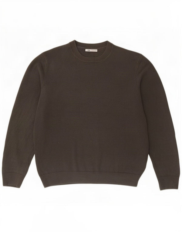 Zara Pull à col rond pour homme en lin gris Large