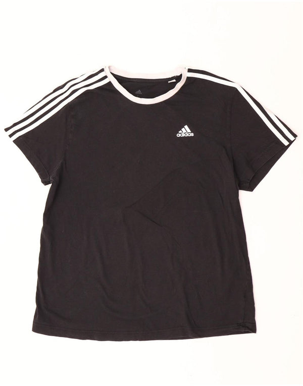 Adidas Dame T-Shirt Top UK 16/18 Stor Sort Bomuld