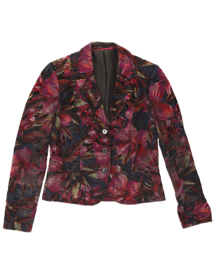 Vintage Womens 3 Button Blazer Jacket UK 10 Small Multicoloured Floral