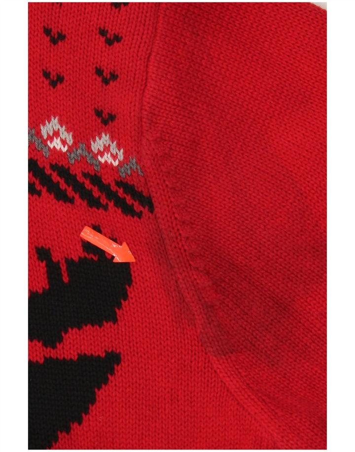 Chaps Mens Zip Neck Jumper Sweater Large Red Fair Isle Cotton