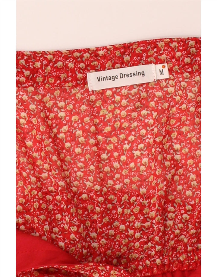 VINTAGE Womens Sundress UK 12 Medium Red Floral Polyester Vintage Vintage and Second-Hand Vintage from Messina Hembry 