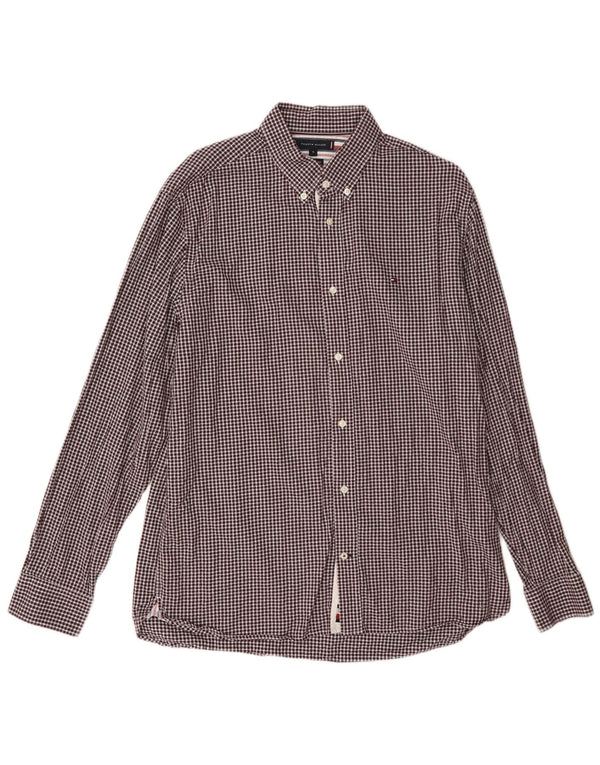 Tommy Hilfiger Mens Flannel Shirt XL Burgundy Gingham Cotton
