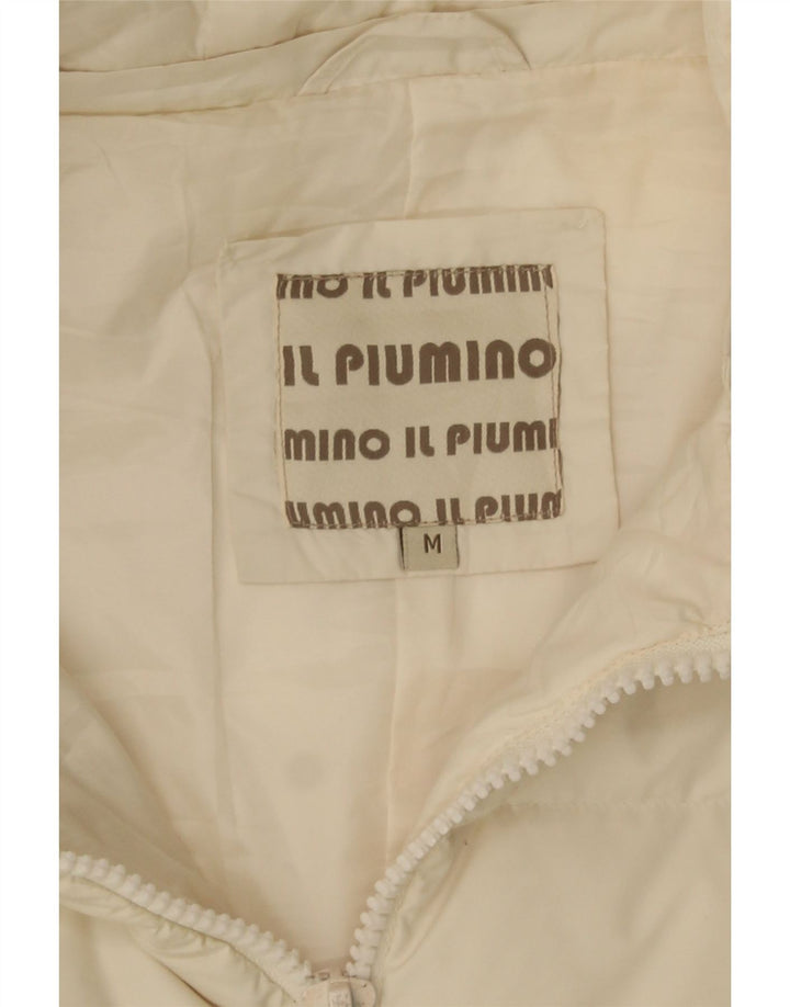 VINTAGE Abrigo acolchado con capucha para mujer Reino Unido 14 Poliéster blanco medio