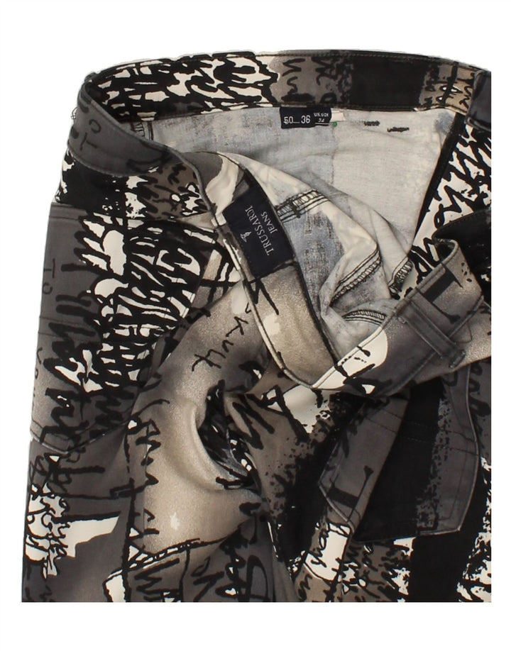 TRUSSARDI Womens Abstract Pattern Straight Casual Trousers W34 L26  Grey Vintage Trussardi and Second-Hand Trussardi from Messina Hembry 