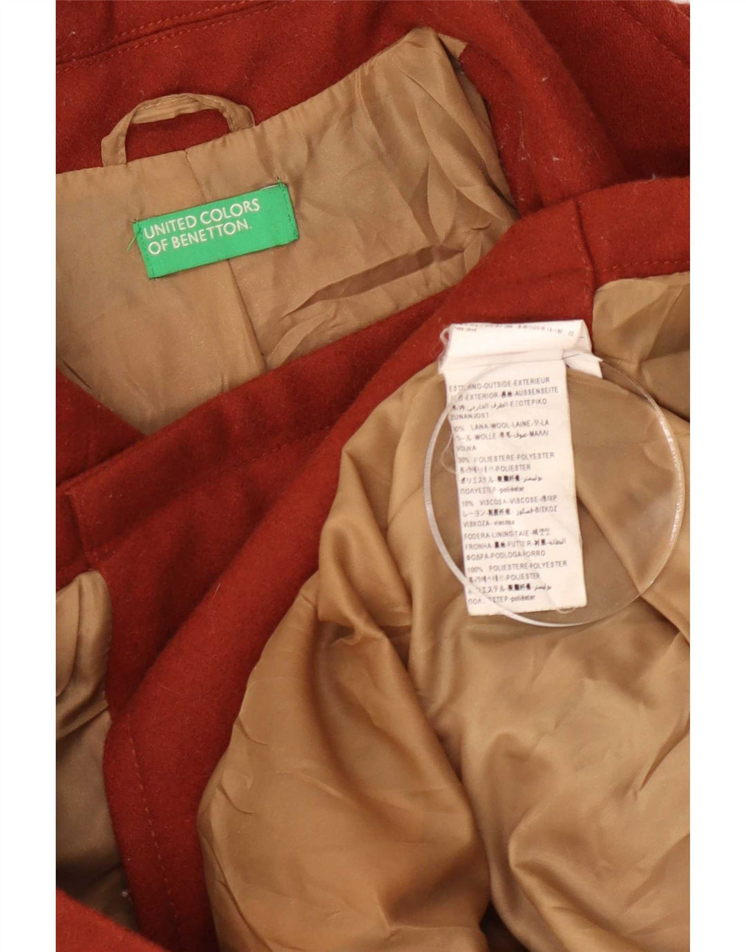 Benetton Womens Pea Coat UK 14 Stor brun uld